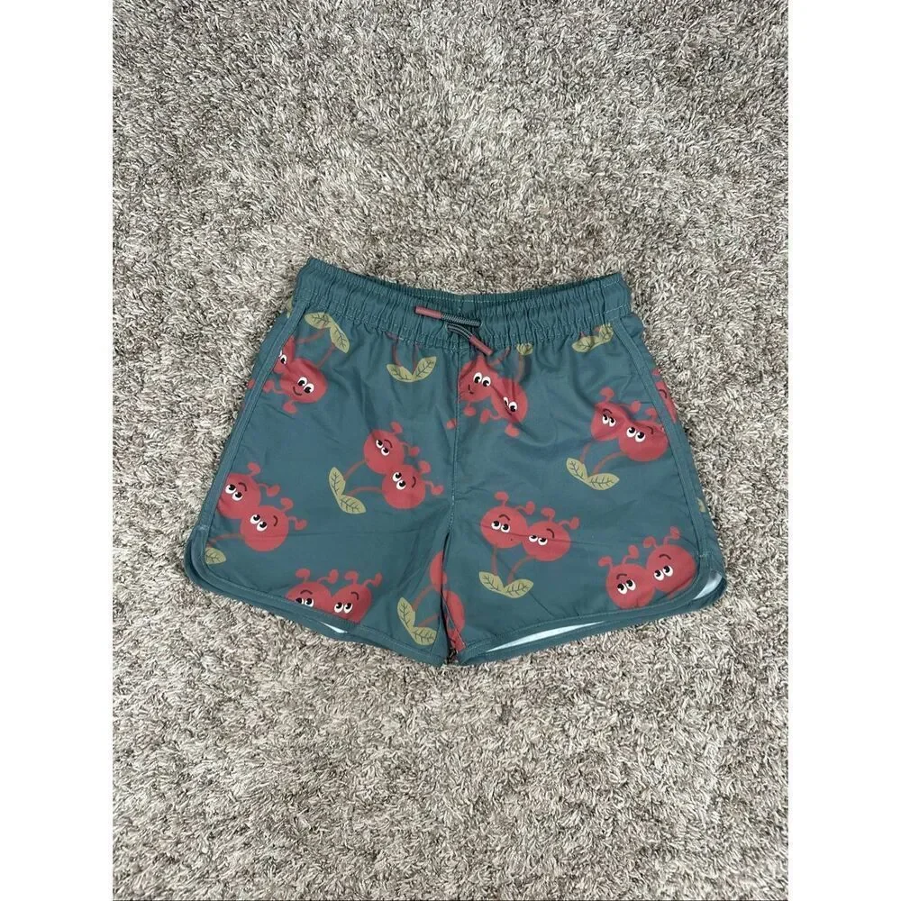zara cherry print swim shorts toddler boys 6 years swim trucks summer green/red